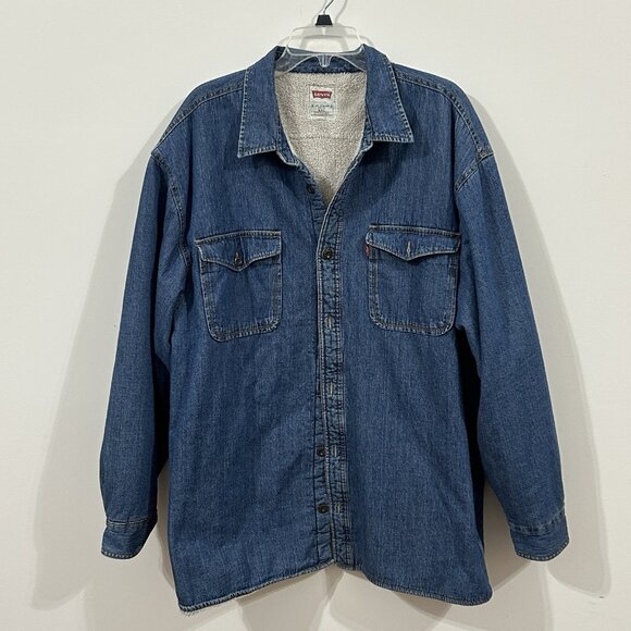 Vintage Levis Jacket Men's XXL Blue Denim Sherpa Lined Shirt Shacket Y2K - Picture 1 of 13
